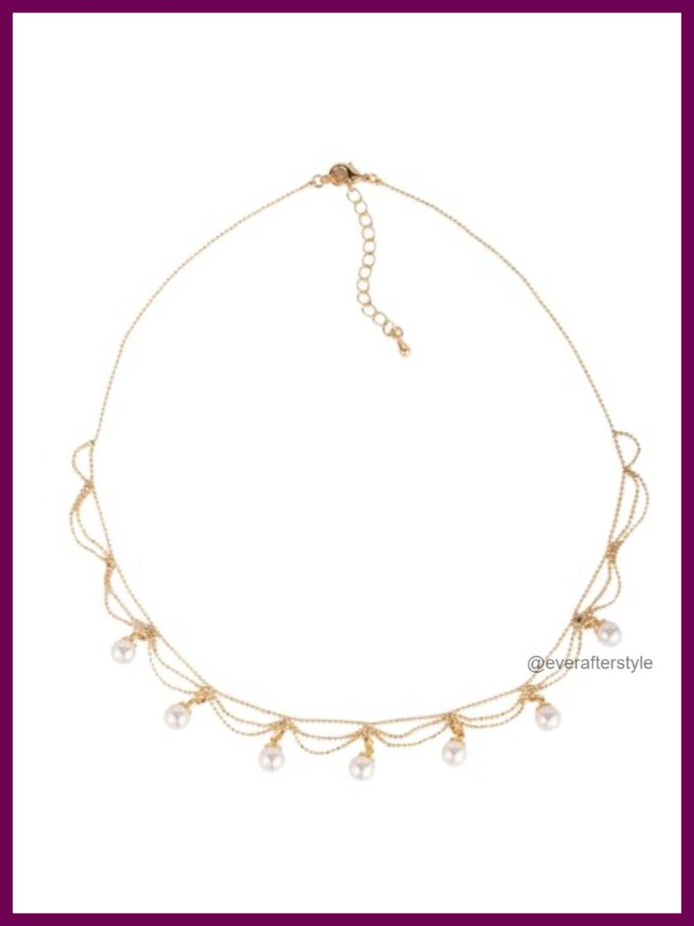 18K Gold Plated Link Necklace with Pearls, Faux Pearl Women's Chain
